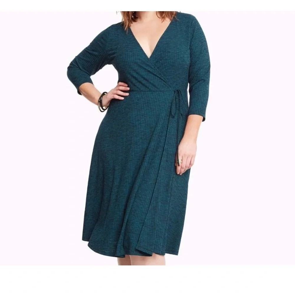 Torrid Acas Emerald Green Ribbed Midi‎ Wrap Dress NWT